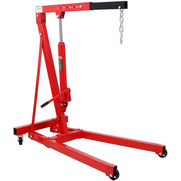 1500 lbs. Folding Engine Hoist Cherry Picker Shop Crane Hoist Lift, Heavy Duty Steel with 4-Iron Caster Wheels, Red