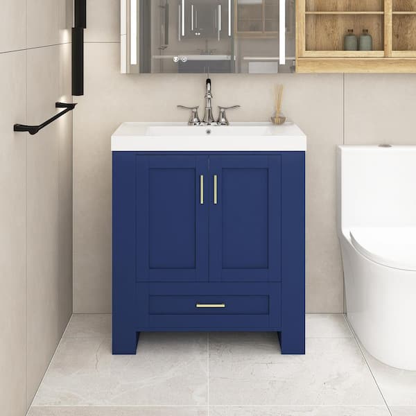 Staykiwi 30 in. W x 18 in. D x 31.5 in. H Single Sink Freestanding Bathroom Vanity in Blue with White Cultured Marble Top