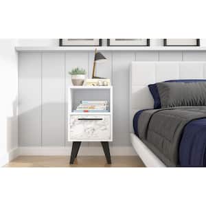 Amsterdam White Marble Nightstand (23.03 in. H x 13.00 in. W x 13.78 in. D)
