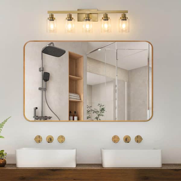 30 in. 5-Light Gold Vanity Lights Fixture with Clear Glass Shades and No Bulbs Included