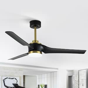 52 in. Indoor Integrated LED Matte Black and Gold 6-Speed Ceiling Fan with Acrylic Light Kit and Remote Control Included