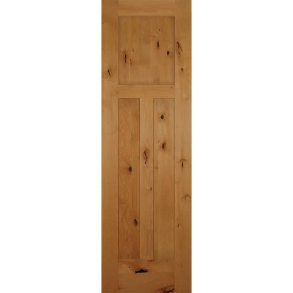 Unbranded 24 in. x 80 in. Right-Handed 3-Panel Craftsman Solid Core Knotty Alder Single Prehung Interior Door