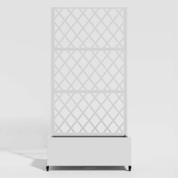 Unbranded White 35 in. x 16 in. x 12 in. Metal Raised Garden Bed on Wheels, Planter Box with Climbing Frame for Patio Garden