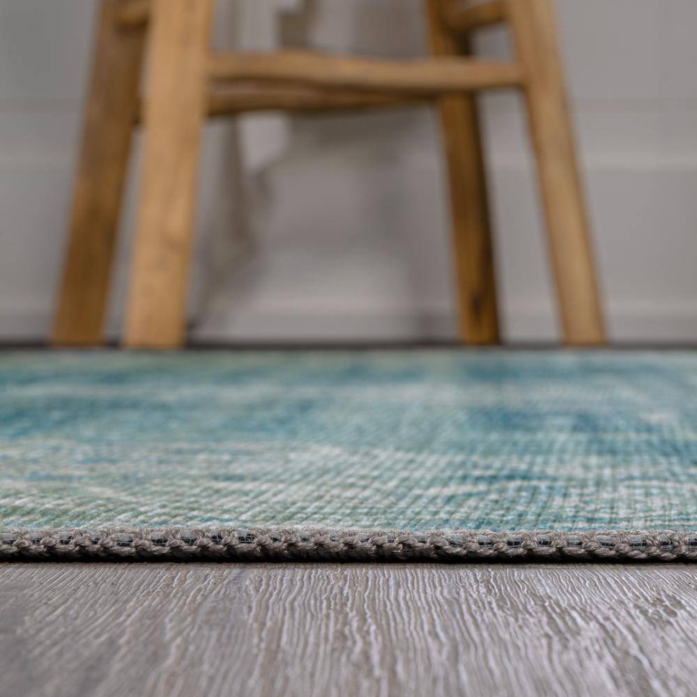 Teal and Cream Medallion Washable Synthetic Area Rug