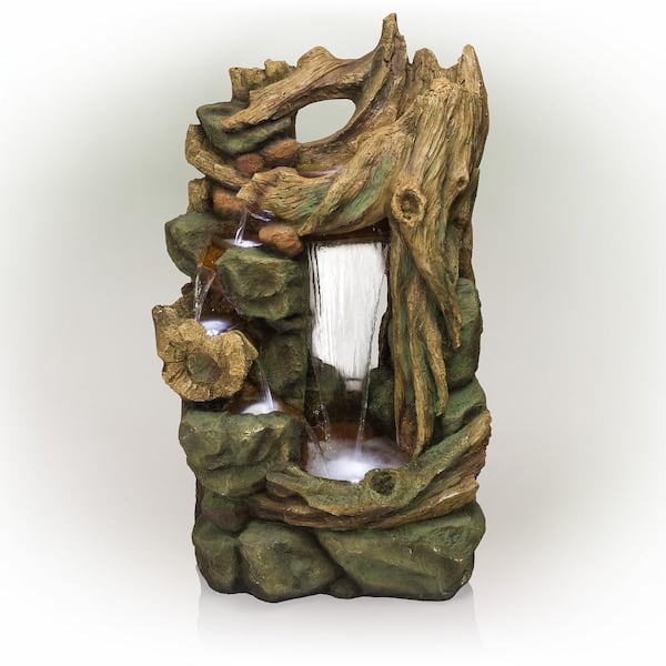 Alpine Corporation 55 in. Tall Outdoor Natural Cascading Waterfall Fountain with LED Lights