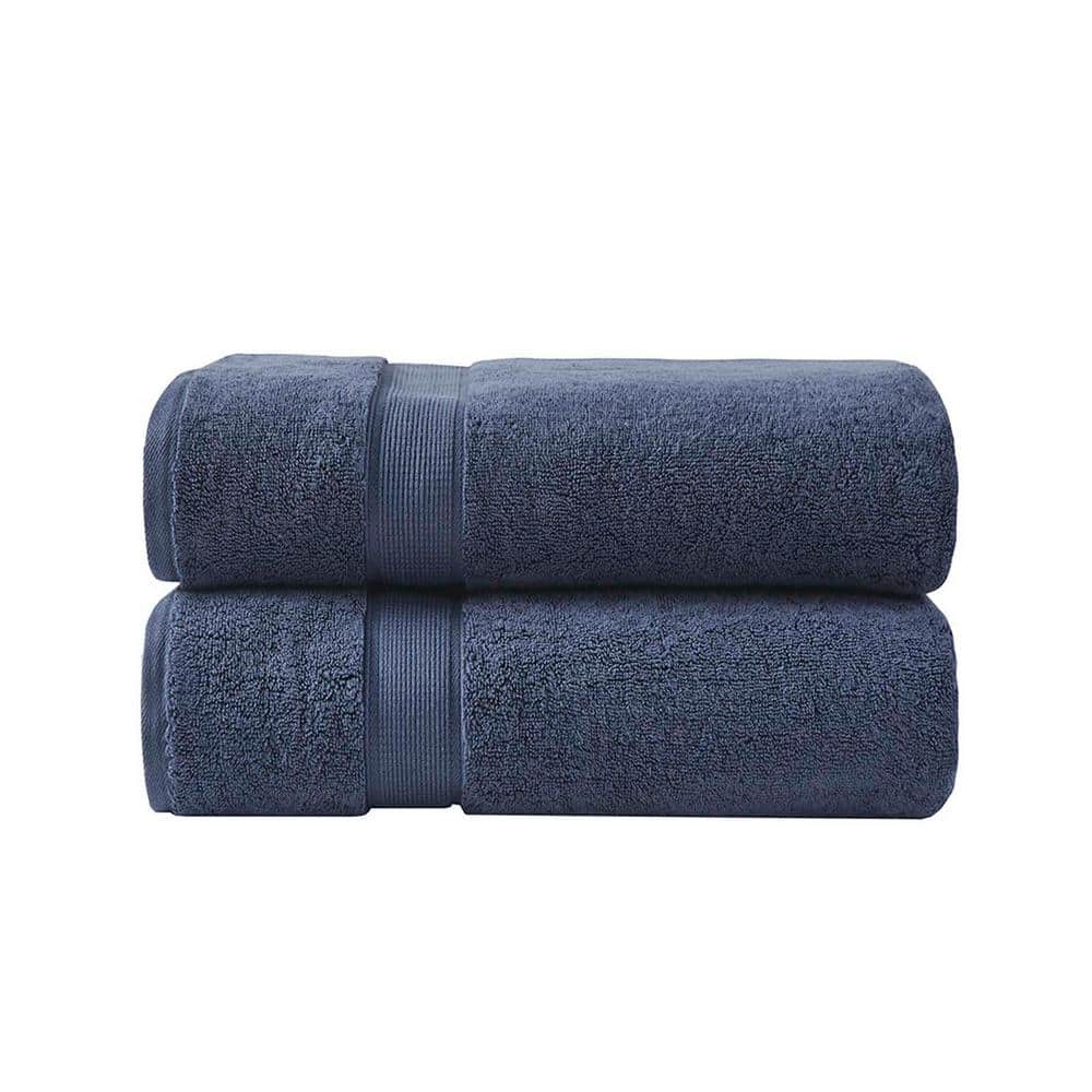 2-Pack Dark Blue Bath Towels Set, 100% Cotton Quick Dry Highly Absorbent So
