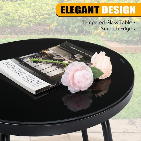 VINGLI 3-Piece Metal Outdoor Bistro Set w/PP Backrest and Seat