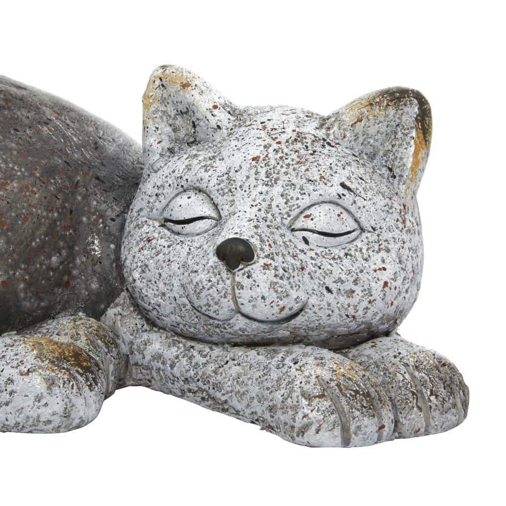 Gray Polystone Resting Cat Garden Sculpture, 15" x 9" x 7"