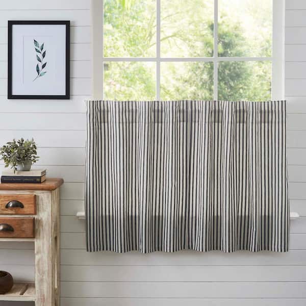 VHC BRANDS Ashmont 36 in. W x 36 in. L Light Filtering Tier Window Panel in Gray Vintage White Pair