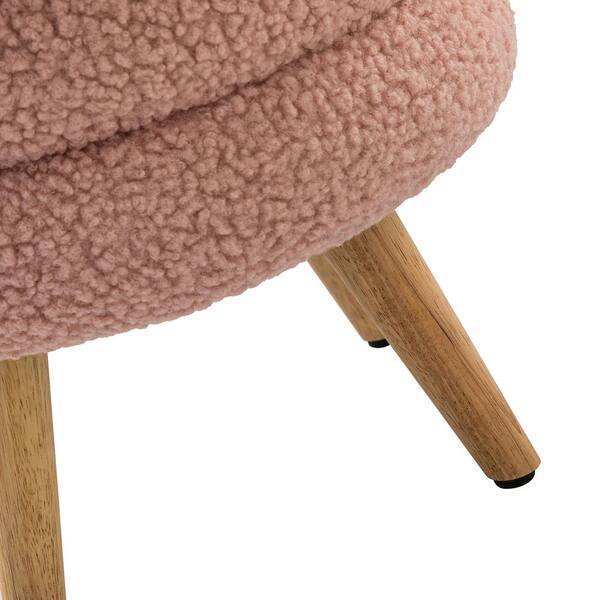 HOUCHICS Modern Fur Padded Foot Rest Ottoman with Wooden Legs Pink