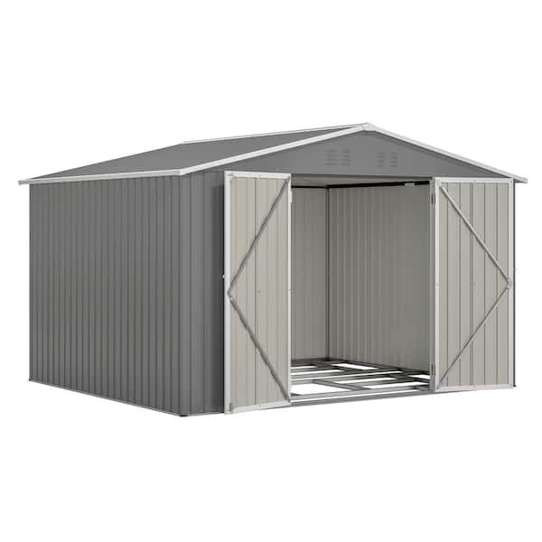 10 ft. W x 8 ft. D Metal Outdoor Storage Shed,All Weather Tool Sheds with Lockable Doors for Garden, Gray (80 sq. ft. )