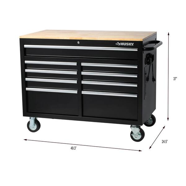 46 in. 9-Drawer Mobile Workbench with Full Length Extension Table and Legs in Black 46 in. 9-Drawer Mobile Workbench with Full Length Extension Table and Legs in Black