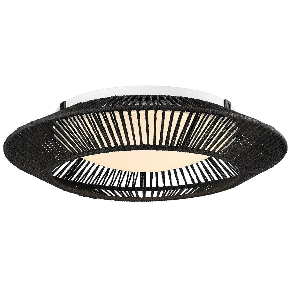 15.5 In. 16-Watt Integrated LED Black Boho Flush Mount Ceiling Light Hand-Woven Dimmable Lighting price history on PriceWatchPro