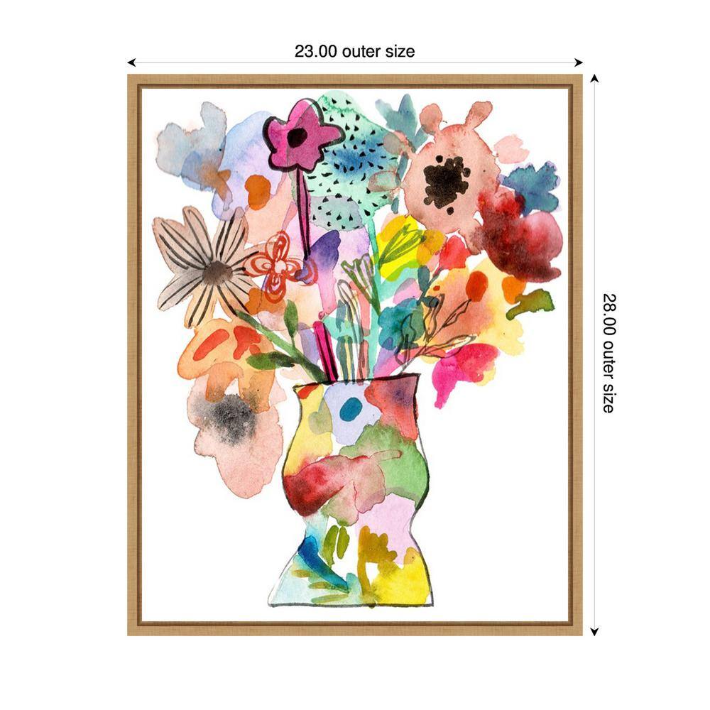Linear Bouquet II Abstract Floral Canvas Print with Maple Frame