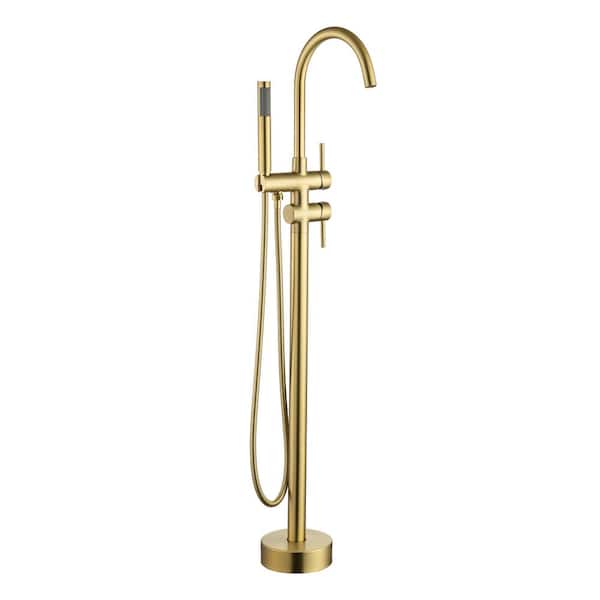 FORCLOVER 2-Handle Freestanding Tub Faucet with Hand Shower in Brushed Gold