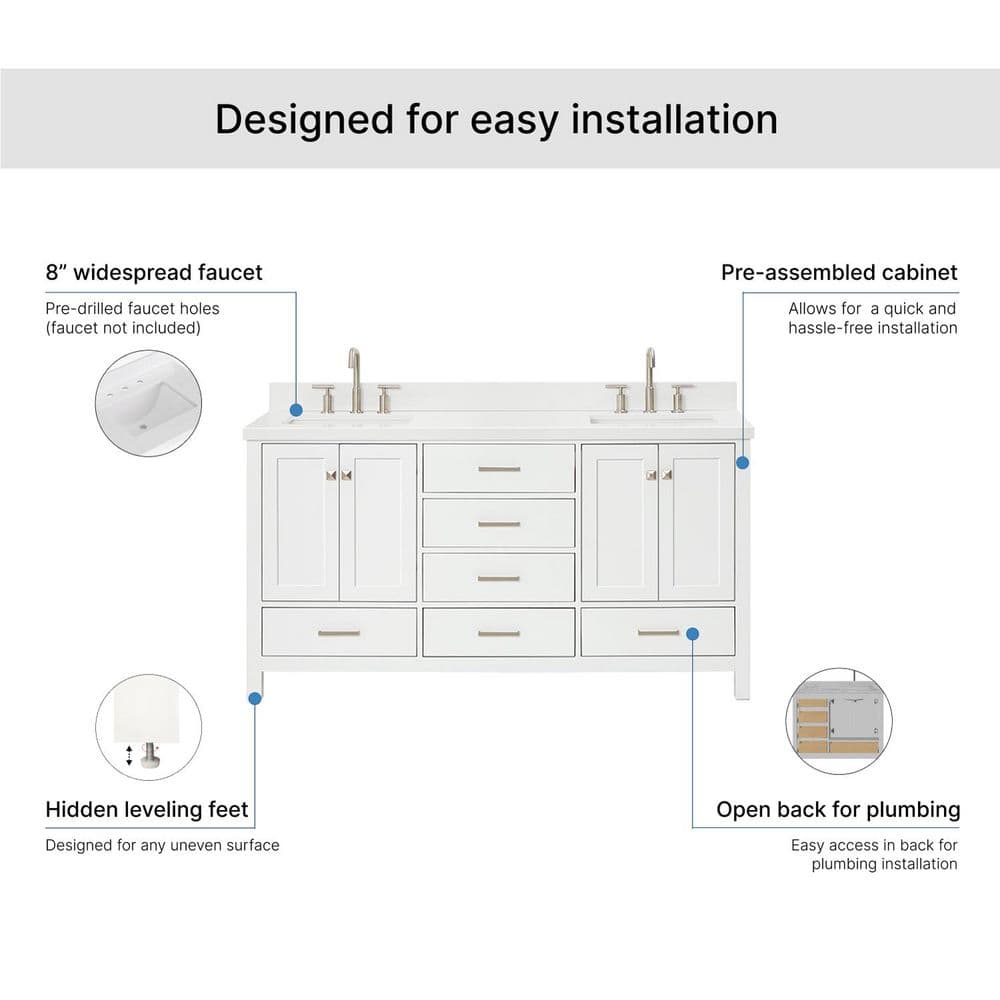 White Quartz Double Vanity with Rectangular Sinks