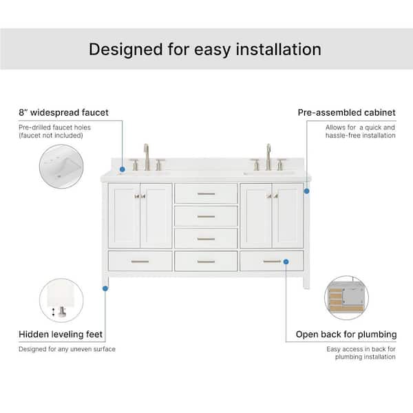 ARIEL Cambridge 66 in. Double Sink Freestanding Bathroom Vanity in