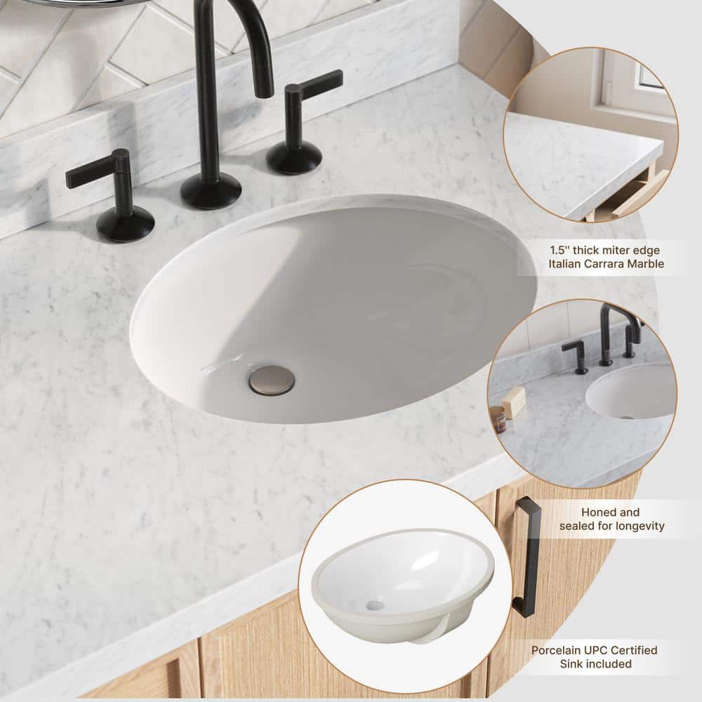 Kelly 55" White Oak Single Sink Vanity with Marble Top