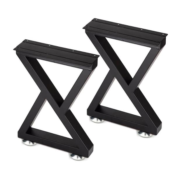 Angel Sar 16 in. Black Metal Coffee Table Legs, Double Triangle (2-Pack)