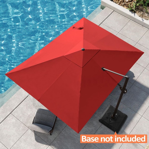 Pellebant 9 ft. x 11.5 ft. Aluminum Outdoor Large Sun Shade Parasol Cantilever Offset Patio Umbrella in Red with No Base