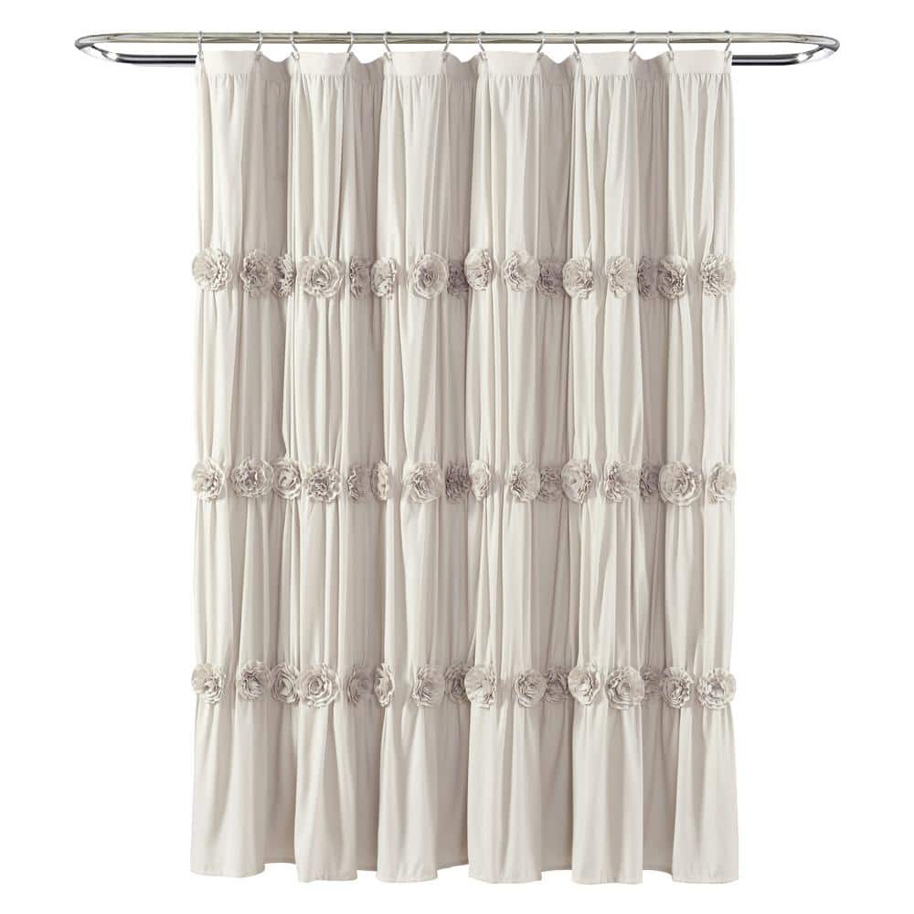 Neutral Polyester Floral Ruffled Shower Curtain, 72" x 72"