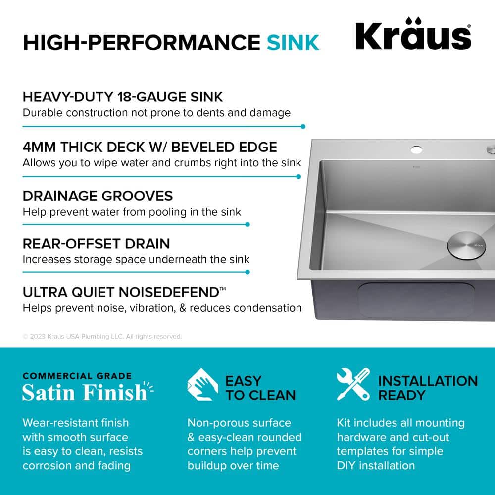 25-Inch Satin Stainless Steel Single Bowl Drop-In Kitchen Sink Set