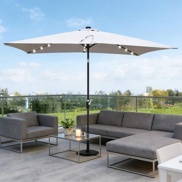 10 ft. Steel Patio Umbrella in Light Slate Grey with LED Lighted and Push Button Tilt