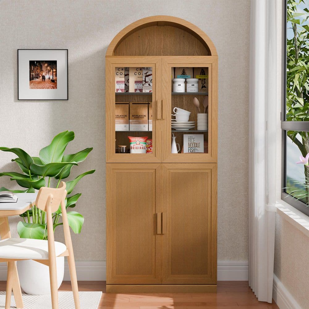 Natural 31 in. W x 76 in. H Wood Kitchen Pantry Cabinets Tall Storgae Cabinet Display Cabinet Kitchen Storage
