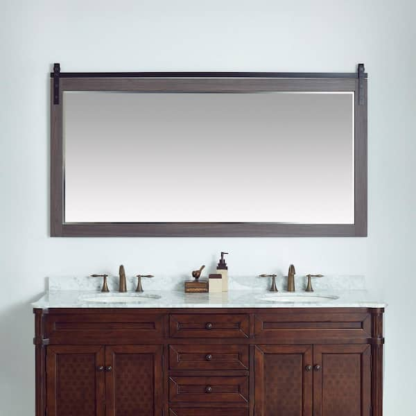 Cortes 72 in. W x 39.4 in. H Rectangular Framed Wall Bathroom Vanity Mirror in Oak