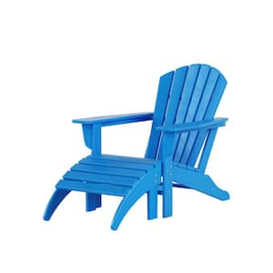 Mason Pacific Blue 2-Piece Poly Plastic Outdoor Patio Classic Adirondack Fire Pit Chair With Ottoman Set