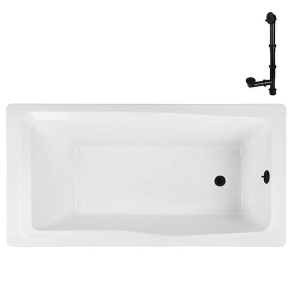 Streamline N-4420-760-BL 66 in. x 34 in. Rectangular Acrylic Soaking Drop-In Bathtub, with Reversible Drain in Matte Black