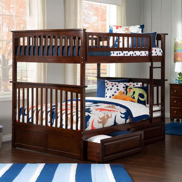 AFI Columbia Bunk Bed Full over Full with 2 Raised Panel Bed Drawers in Walnut