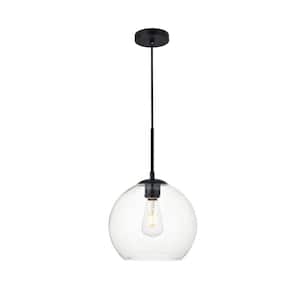 Timeless Home 9.8 in. 1-Light Black and Clear Pendant Light, Bulbs Not Included