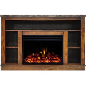 Seville 47 in. Electric Fireplace Heater TV Stand in Walnut with Enhanced Log Display and Remote Control