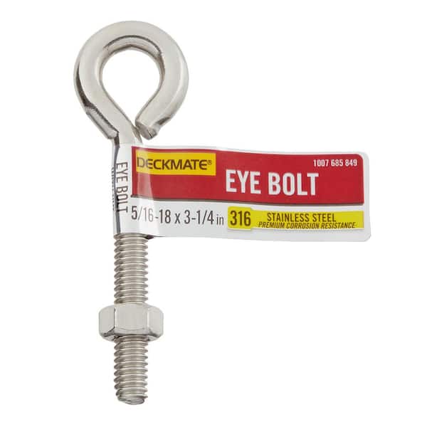 DECKMATE Marine Grade Stainless Steel 5/16-18 X 3-1/4 in. Eye Bolt includes Nut