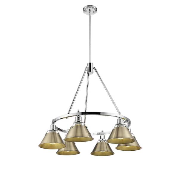 Golden Lighting Orwell 6-Light Chrome and Aged Brass Chandelier