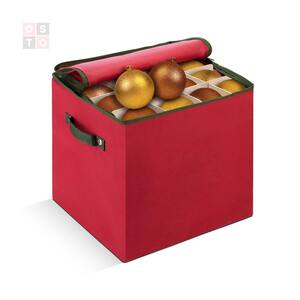 13.5 in. Red Non-woven Ornament Storage Box (64-Ornaments)