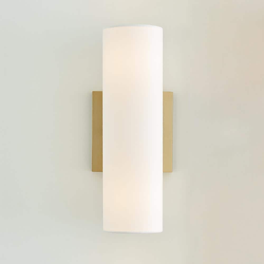 White Frosted Glass Brass Tube-Shaped Wall Sconce