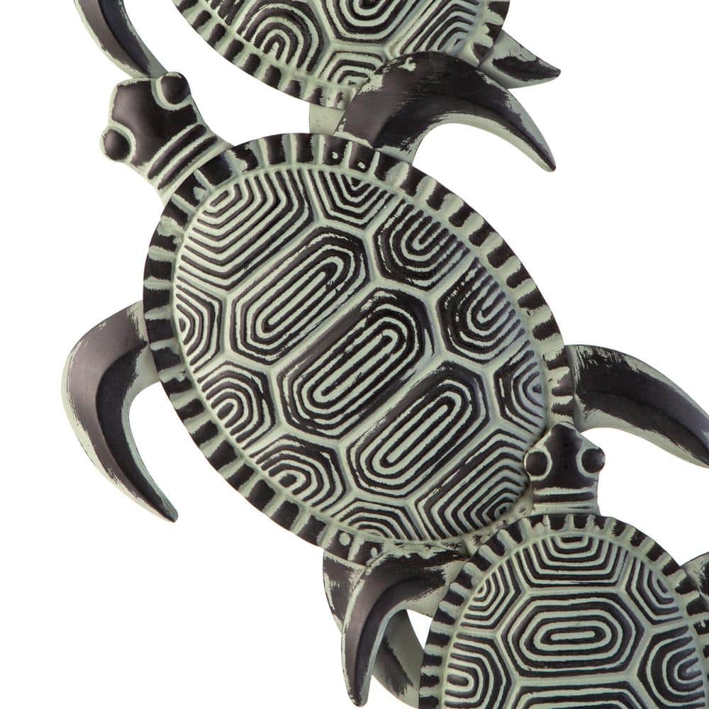 Hand-Painted Green and Black Metal Sea Turtle Wall Sculpture