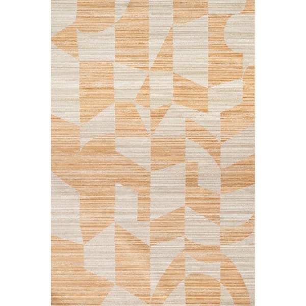 Aranea Abstract Machine Washable Orange 9 ft. x 12 ft. Indoor/Outdoor Area Rug