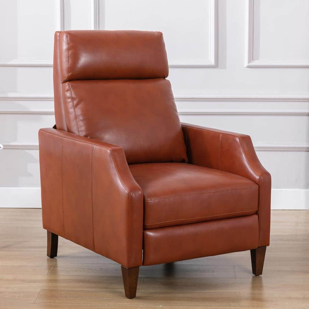 Mid-Century Caramel Leather Push-Back Recliner