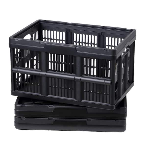 45L Collapsible Storage Bins Set of 3, Foldable Plastic Crates with Handles, Stackable for Home, 33lbs Load, 9.5 Gal