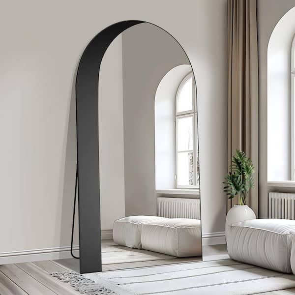 Dovelina 38 in. W x 71 in. H Arched Black Aluminum Framed Full Length Shadow Mirror Standing Floor Mirror