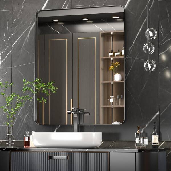 PRIMEPLUS 20 in. W x 28 in. H Medium Rectangle Metal Framed Wall Mirrors  Bathroom Mirror Vanity Mirror Accent Mirror in Black PH-20281-RBL - The  Home Depot