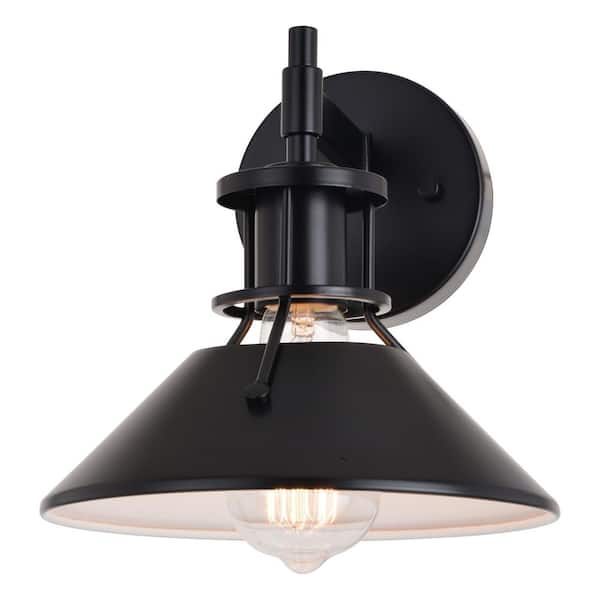 VAXCEL Canton 8.75 in. W 1-Light Black and Matte White Vanity Light Fixture Farmhouse Bathroom Wall