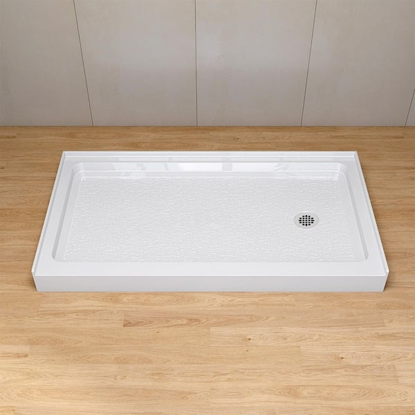60 in. x 32 in. Acrylic Single Threshold Shower Pan Alcove Floor Rectangular Shower Pan Base with Right Drain in White