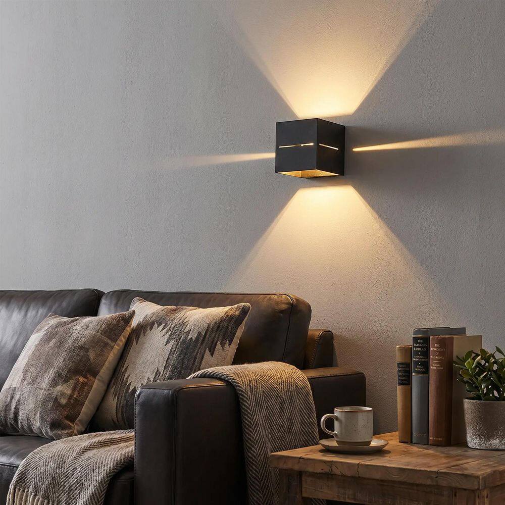 4 in. 1-Light Black Wall Sconce Modern Square Up Down Indoor Wall Light for Bedroom Hallway Living Room Stairway,2-Pack price history on PriceWatchPro