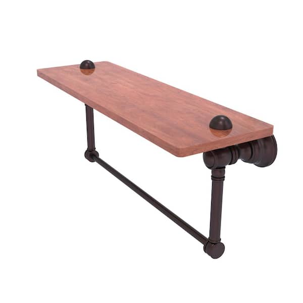 Carolina Collection 16 in. W x 7 in. H x 5.54 Wood Rectangular Shelf in Antique Bronze with Integrated Towel Bar