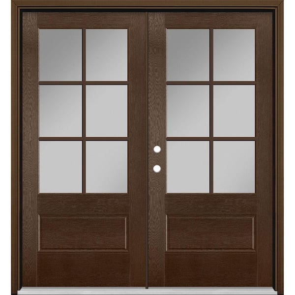 Masonite 72 in. x 80 in. Vista Grande Stained Right-Hand Inswing 6-Lite Clear Glass Fiberglass Prehung Front Door and Vinyl Frame