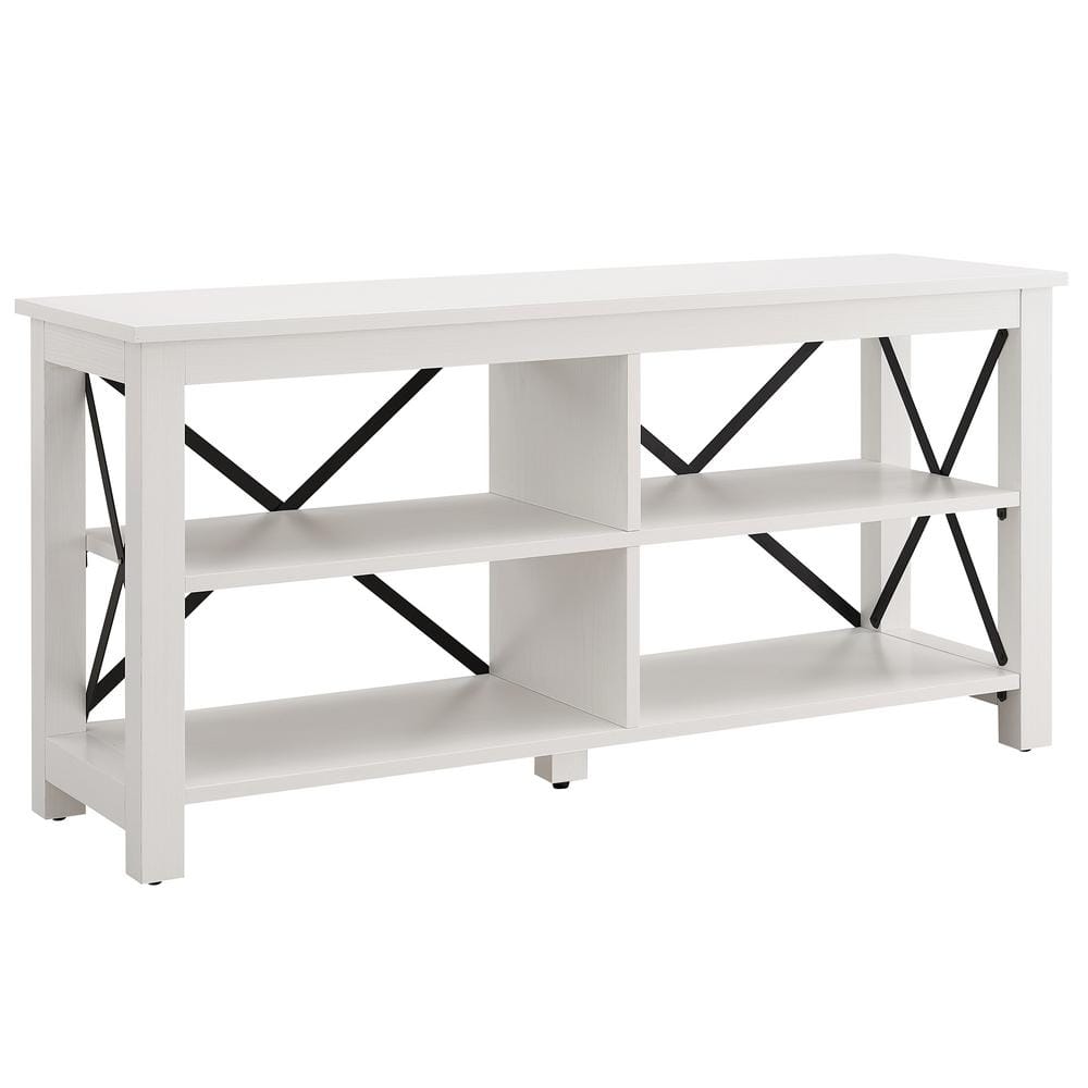 Sawyer Modern Farmhouse 55" White TV Stand with X-Shaped Accents